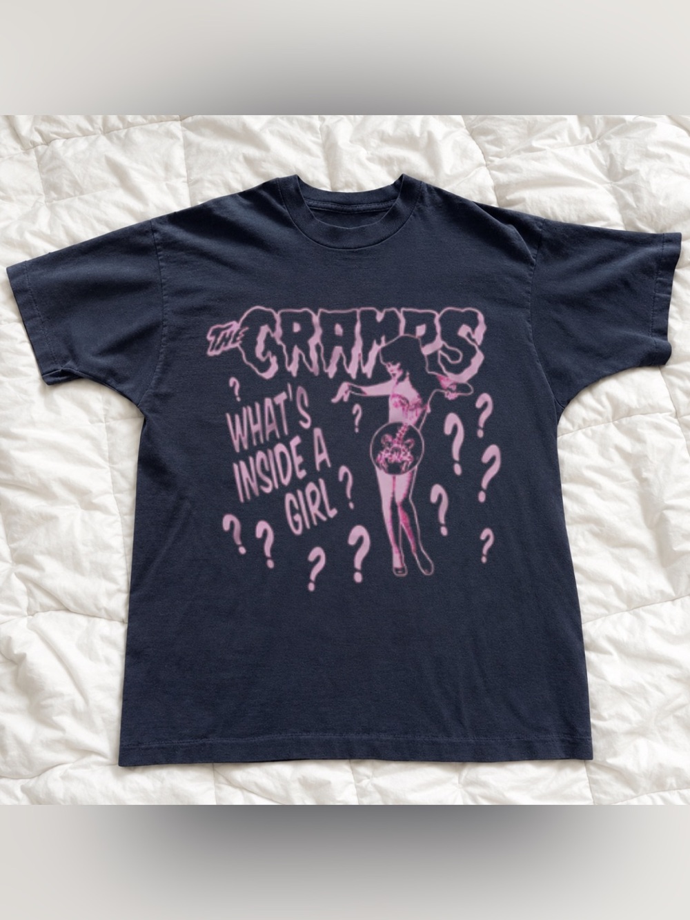 Black The Cramps Graphic Tee - Retro Style With Pink Design